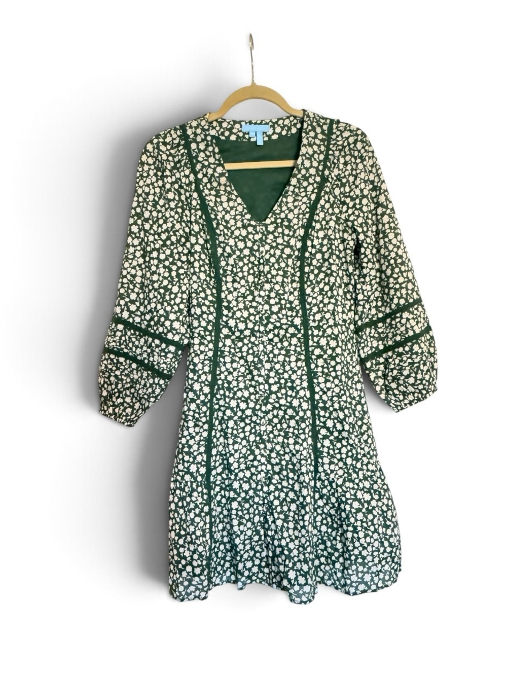 Draper James Green Floral V-Neck Long Sleeve Dress